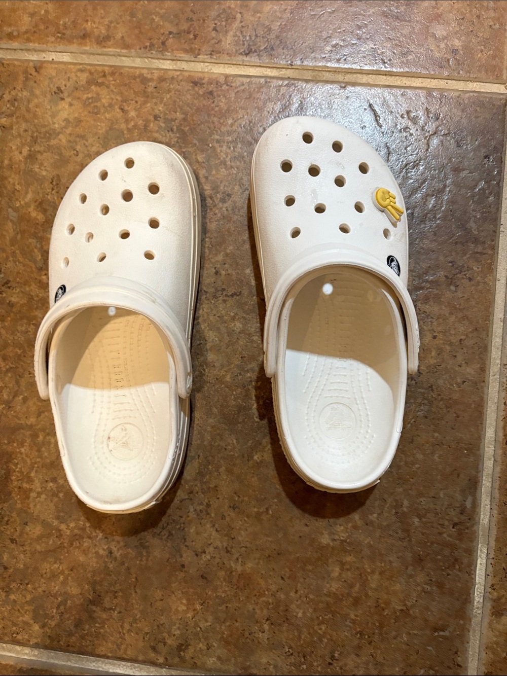 CROCS Classic White Slip-On Clogs with Yellow Charm